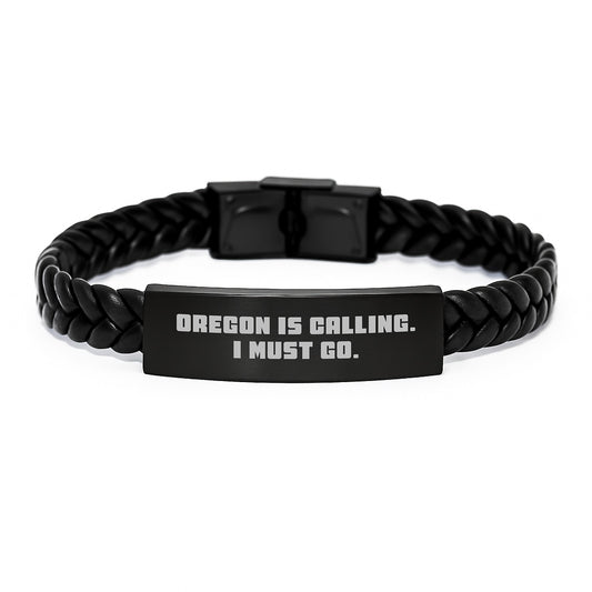 Oregon Interlaced Leather Bracelets Gifts from Friends and Family, Funny Quote Oregon Is Calling I Must Go, Christmas Unique Gifts for Men and Women - Image 1