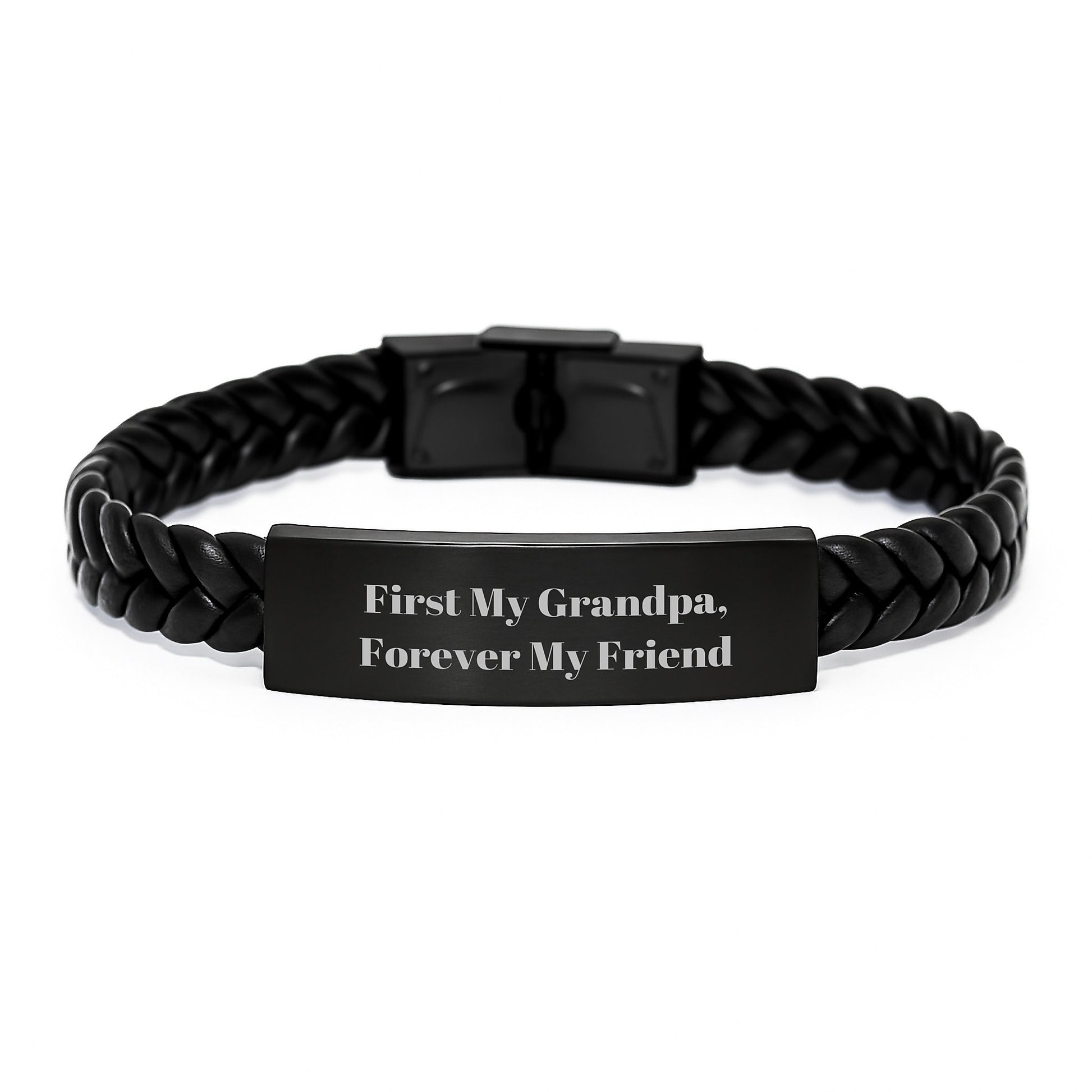 Grandpa's Unique Gift, Funny Quote Interlaced Leather Bracelet, Engraved Stainless Steel, Gifts for Grandpa from Family - Image 1