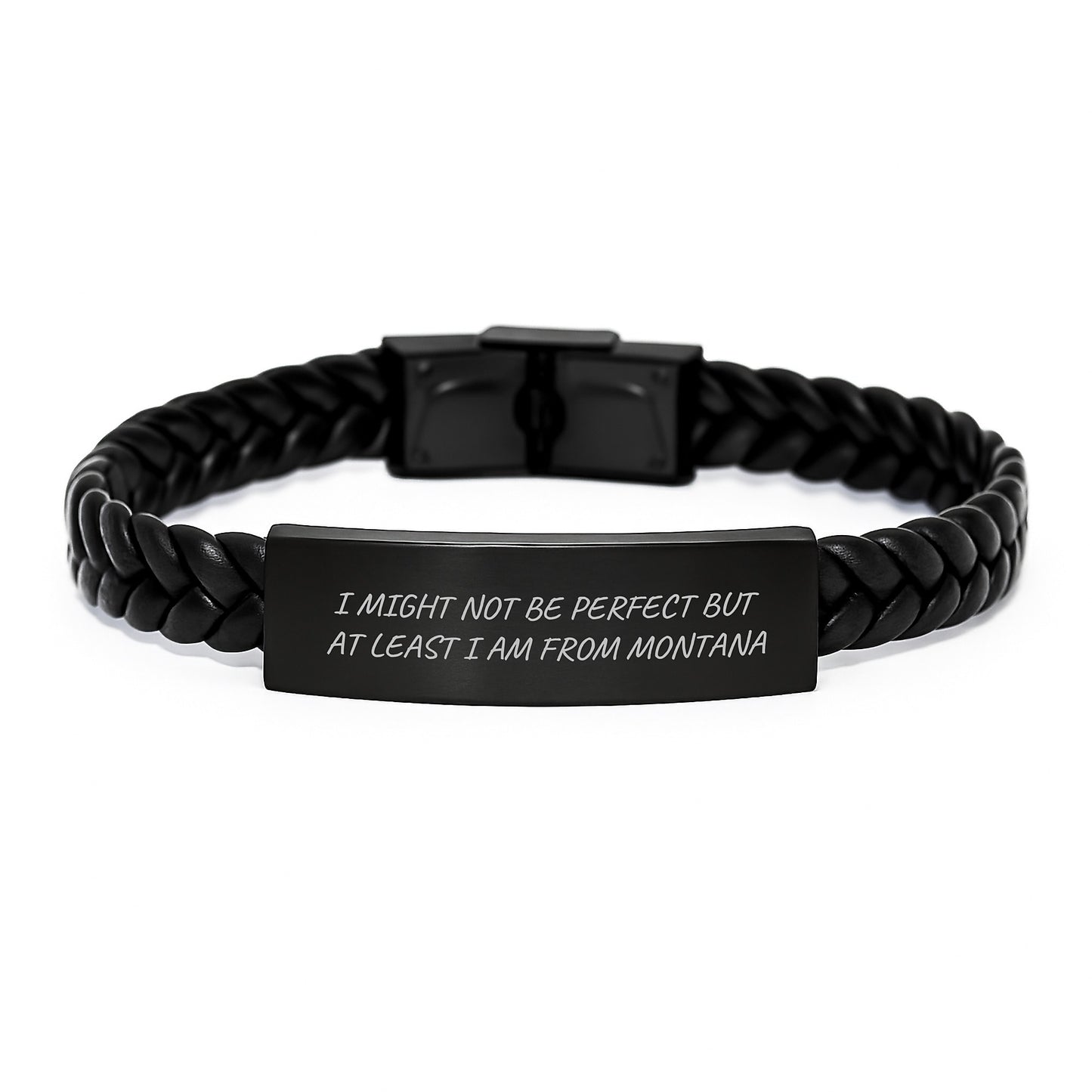 Montana Proud Interlaced Leather Bracelet, Funny Quote Gifts from Friends, Unique Graduation Presents for Montana Men and Women - Image 1