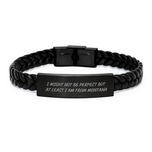 Montana Proud Interlaced Leather Bracelet, Funny Quote Gifts from Friends, Unique Graduation Presents for Montana Men and Women - Image 1