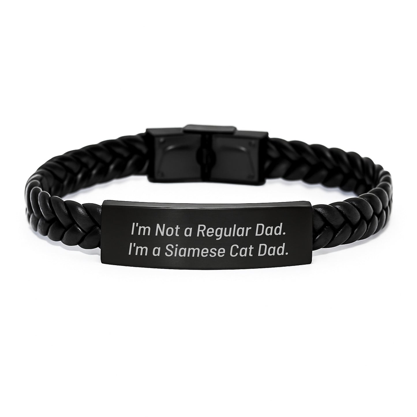 Funny Siamese Cat Dad Interlaced Leather Graduation Gifts from Men to Friends and Family, 'I'm Not A Regular Dad. I'm A Siamese Cat Dad.' Quote on Stainless Steel PU Leather 7.87in - Image 1