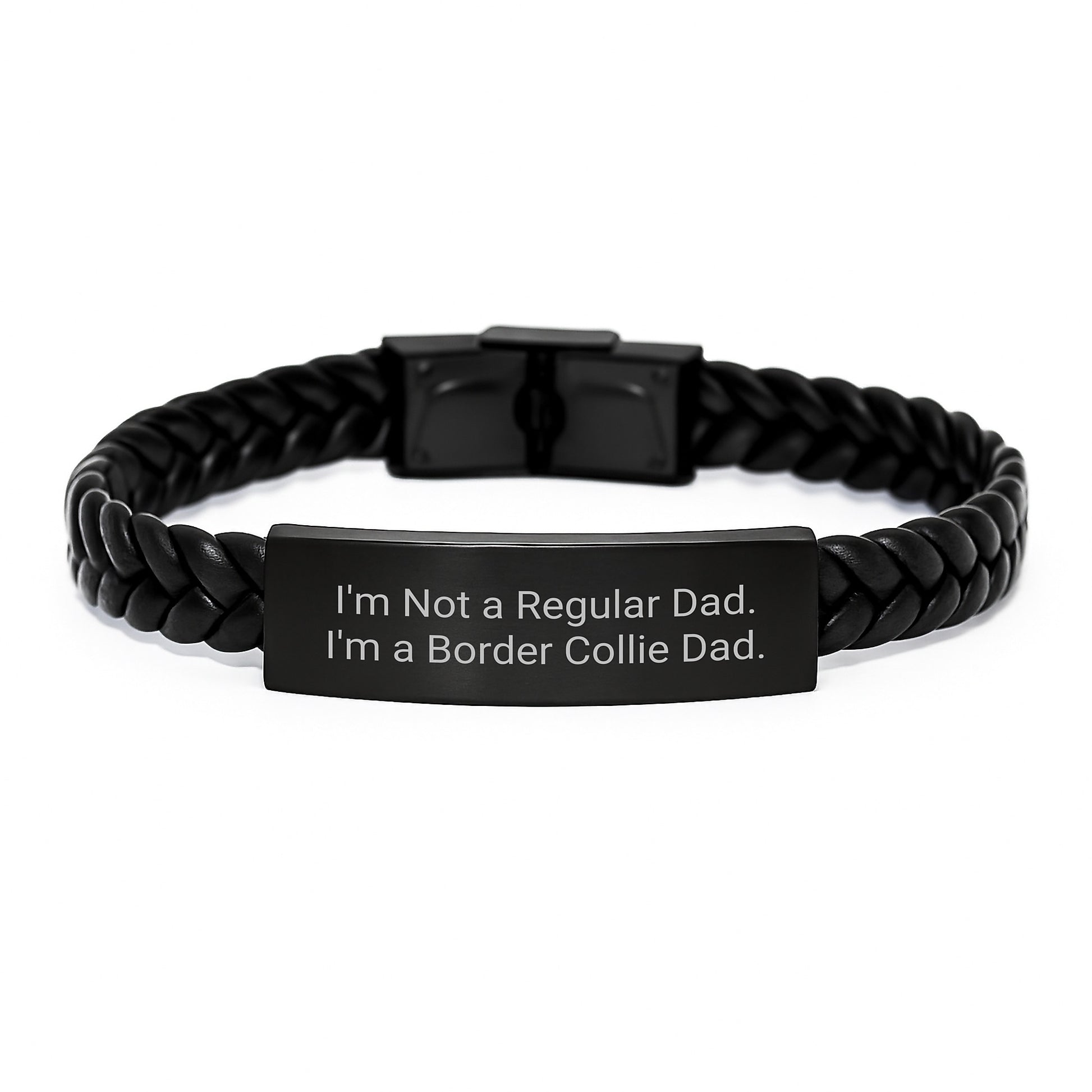 Funny Border Collie Dog Gifts for Dad - Christmas Unique Interlaced Leather Bracelet with Engraved Stainless Steel - Gifts from Dad to Men - Border Collie Dad Jewelry - Image 1