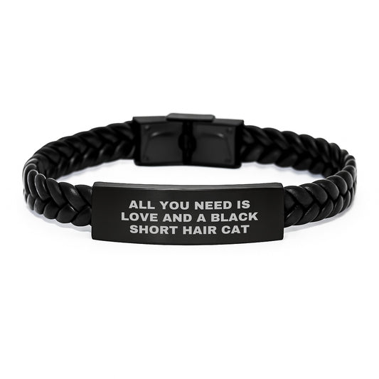 Funny Black Short Hair Cat Interlaced Leather Bracelets Gifts from Family to Friends for Christmas Unique Presents - Image 1