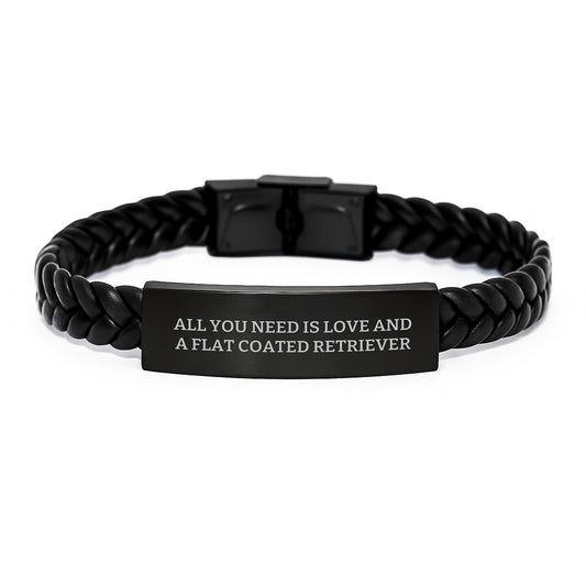 Funny Flat Coated Retriever Dog Gifts - Interlaced Leather Bracelet, Stainless Steel with PU Leather, Perfect Christmas Unique Presents for Flat Coated Retriever Dog Lovers, Gifts from Men to Family - Image 1