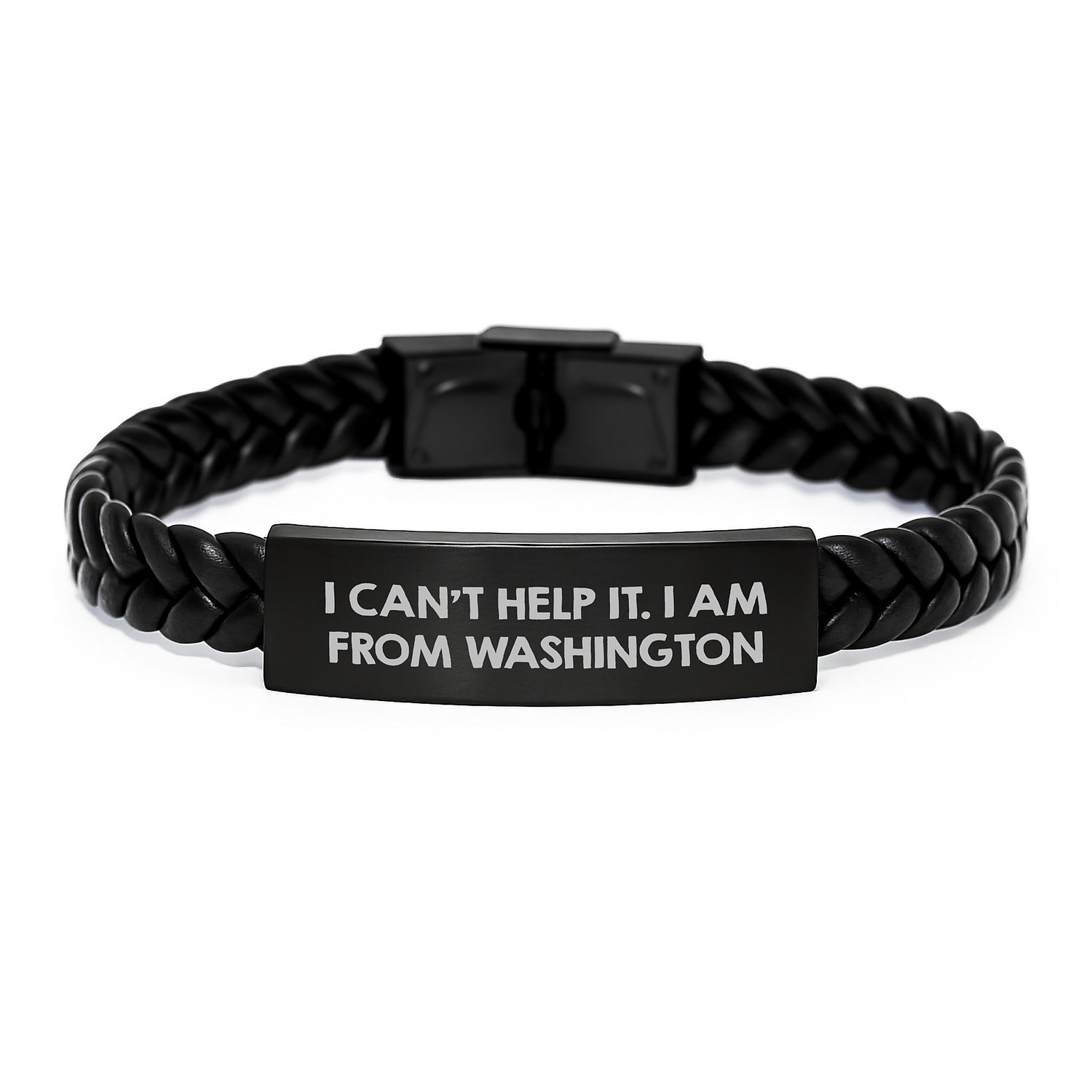 Washington Proud Interlaced Leather Bracelet, Funny 'I Can't Help It. I Am From Washington' Quote, Birthday Unique Gifts for Men and Women from Friends, Family, or Coworkers - Image 1