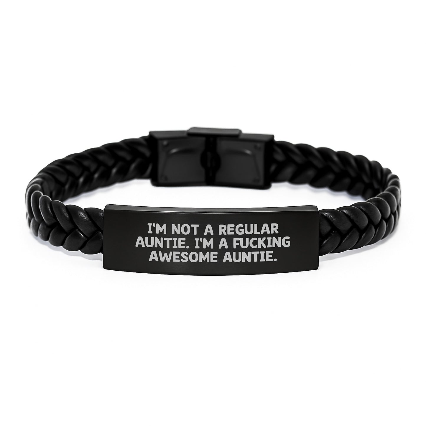Funny Auntie Gifts, Awesome Interlaced Leather Bracelet, Gifts from Family to Awesome Auntie this Christmas! - Image 1