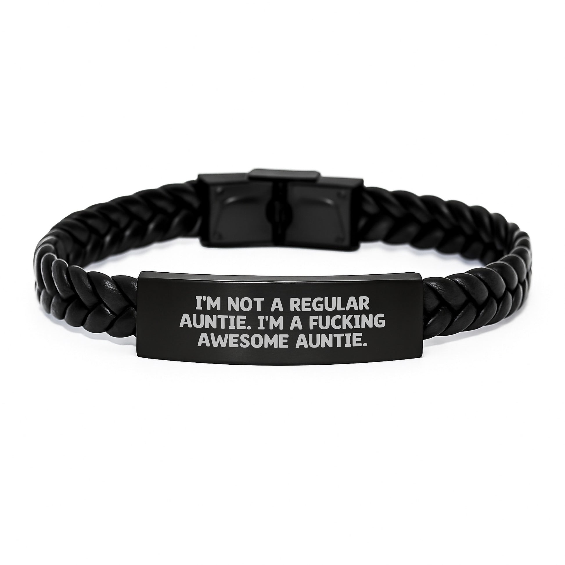 Funny Auntie Gifts, Awesome Interlaced Leather Bracelet, Gifts from Family to Awesome Auntie this Christmas! - Image 1