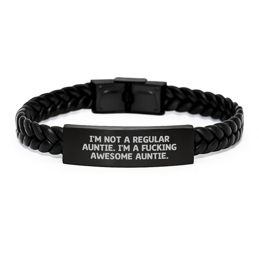 Funny Auntie Gifts, Awesome Interlaced Leather Bracelet, Gifts from Family to Awesome Auntie this Christmas! - Image 1
