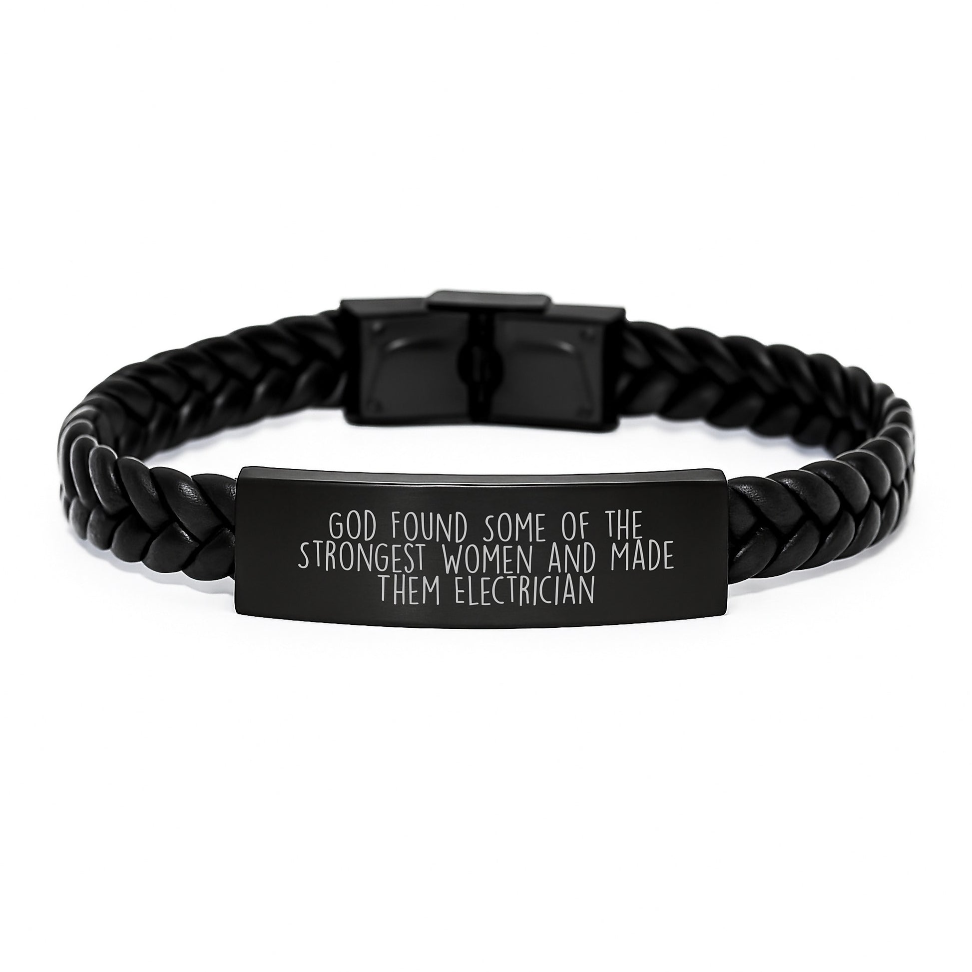 Funny Electrician Gifts for Men - 'God Found Some Of The Strongest Women And Made Them Electrician' Interlaced Leather Bracelet, Christmas Unique Gifts from Friends to Family - Image 1