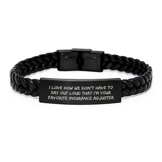 Funny Insurance Adjuster Gifts, Christmas Unique Presents for Men, Interlaced Leather Bracelet with Engraved Stainless Steel, Gifts from Friends to Favorite Insurance Adjuster - Image 1