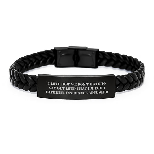 Funny Insurance Adjuster Gifts from Men for Insurance Adjuster, Christmas Unique Gifts, Interlaced Leather Bracelet with Stainless Steel - Image 1