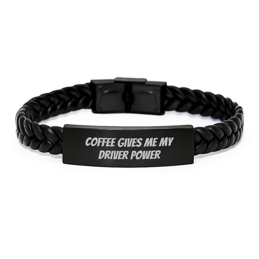 Funny Driver Gifts from Family - Coffee Gives Me My Driver Power Interlaced Leather Bracelet for Men and Women Graduation Unique Gifts - Image 1