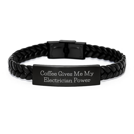 Electrician Gifts for Men Funny Coffee Quote Interlaced Leather Bracelets from Friends, Gifts for Electrician Graduation Unique - Image 1