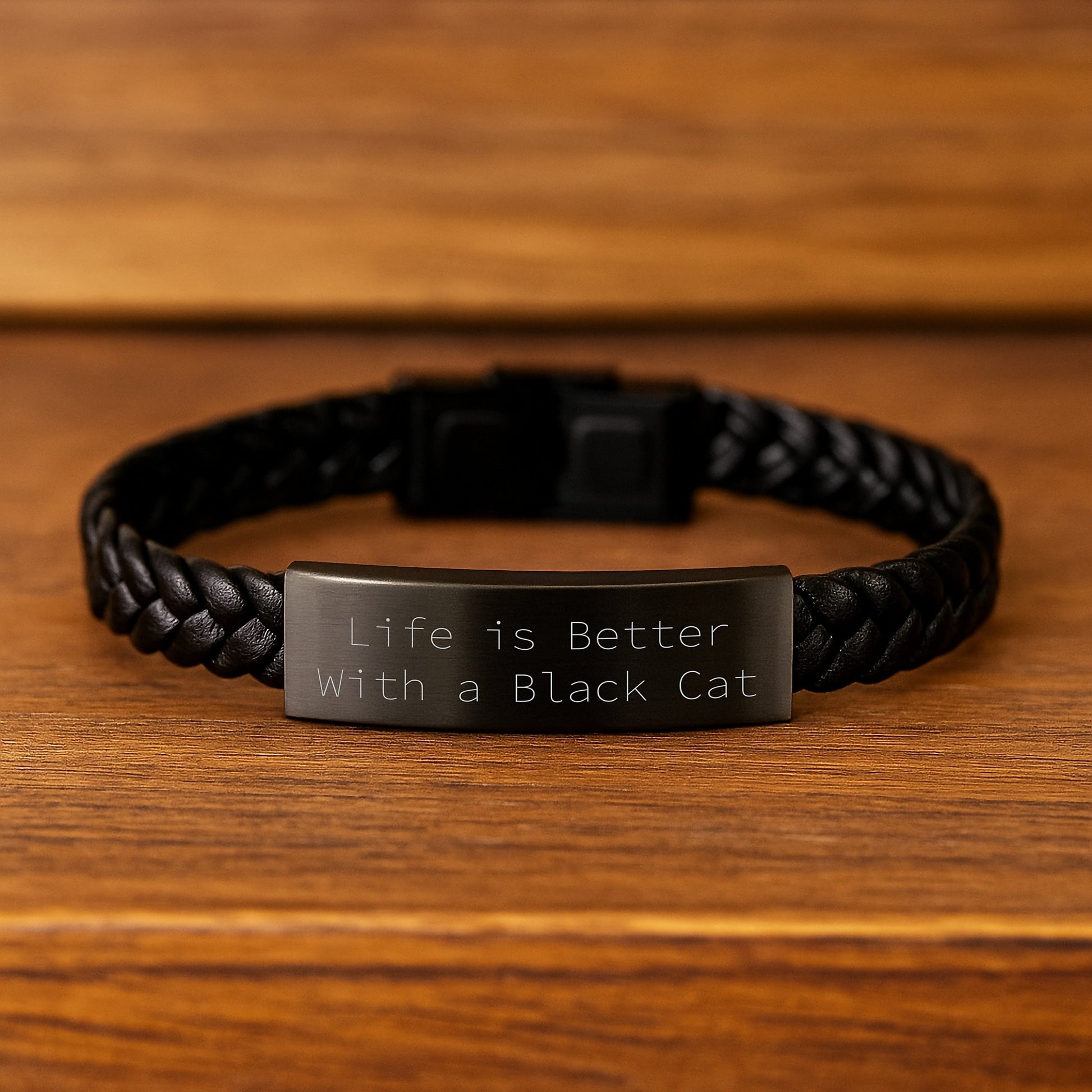 Funny Black Cat Gifts for Men, Women, Friends, Coworkers, Family - Interlaced Leather Bracelet with Quote 'Life Is Better With A Black Cat' - Unique Graduation Gift - Image 2