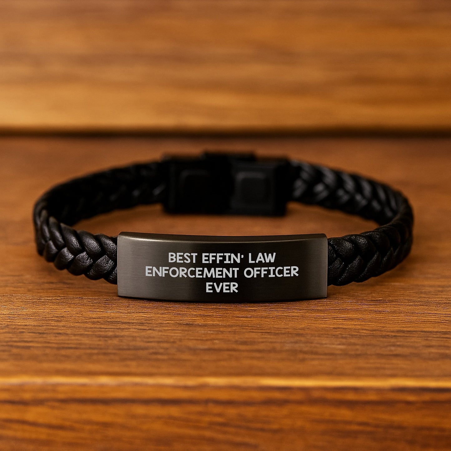 Funny Law Enforcement Officer Gifts from Men for Christmas Unique Presents - Interlaced Leather Bracelet with Best Effin' Quote - Image 2