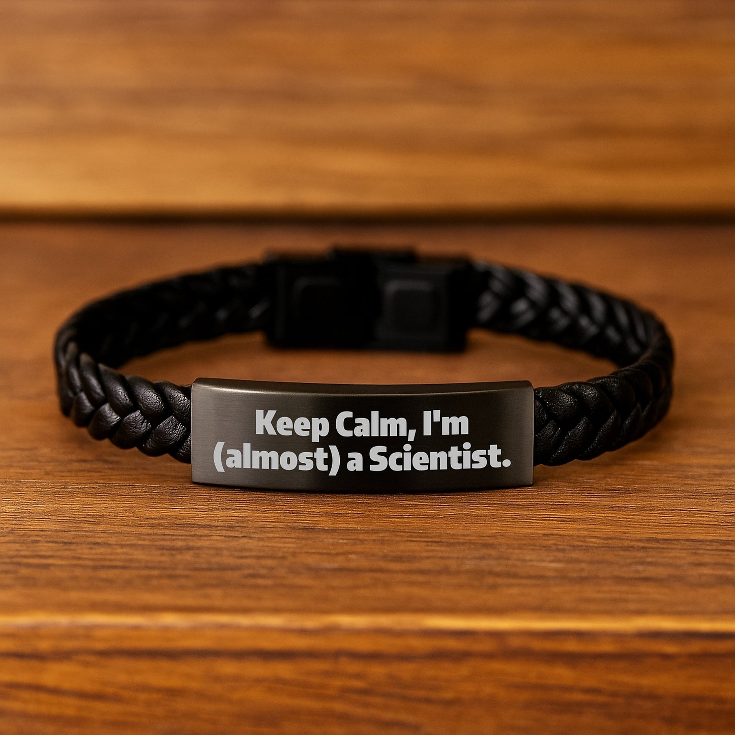Funny Scientist Gifts for Him - Keep Calm I'm (almost) A Scientist Quote Interlaced Leather Bracelet, Gifts from Friends, Christmas Unique Gifts for Men - Image 2