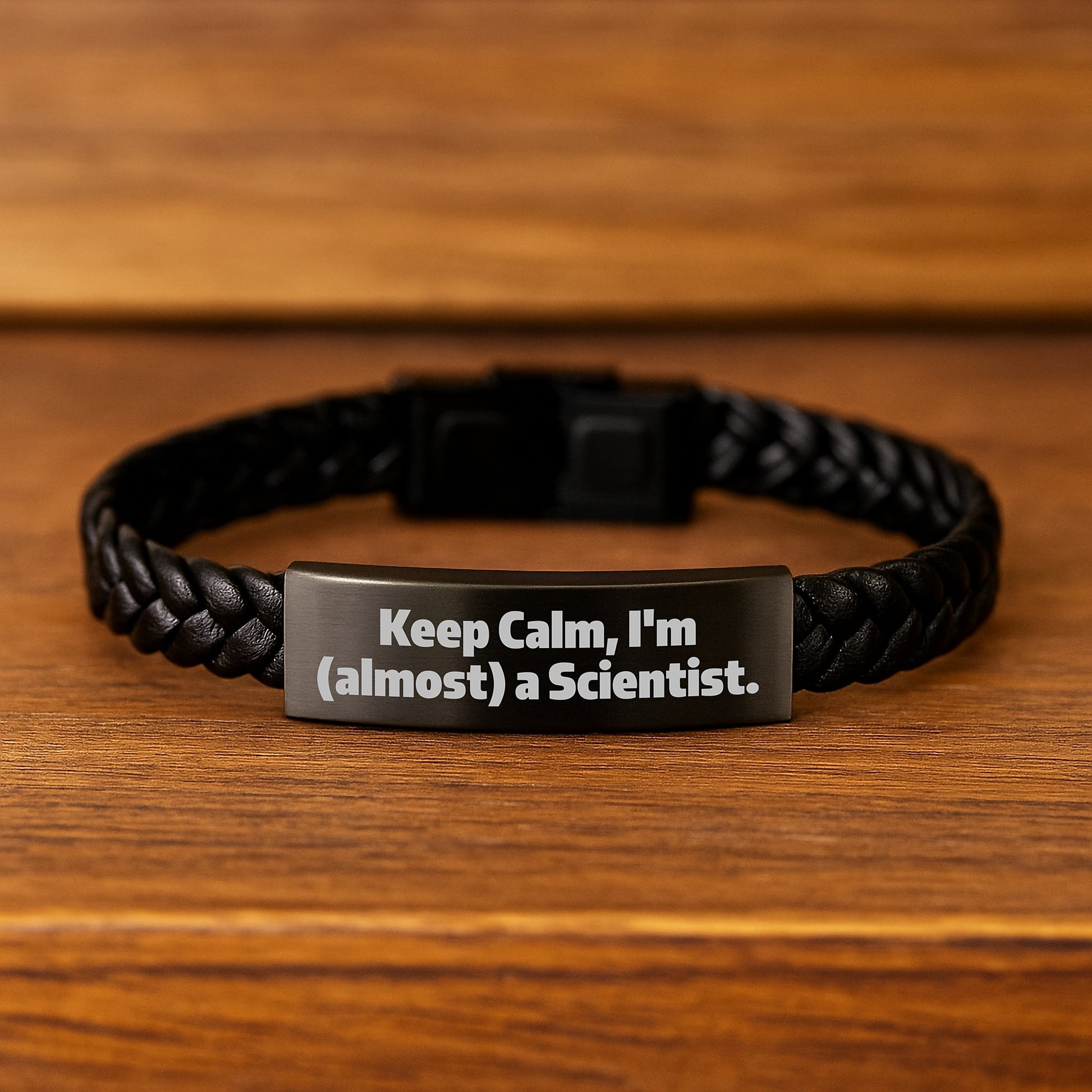 Funny Scientist Gifts for Him - Keep Calm I'm (almost) A Scientist Quote Interlaced Leather Bracelet, Gifts from Friends, Christmas Unique Gifts for Men - Image 2