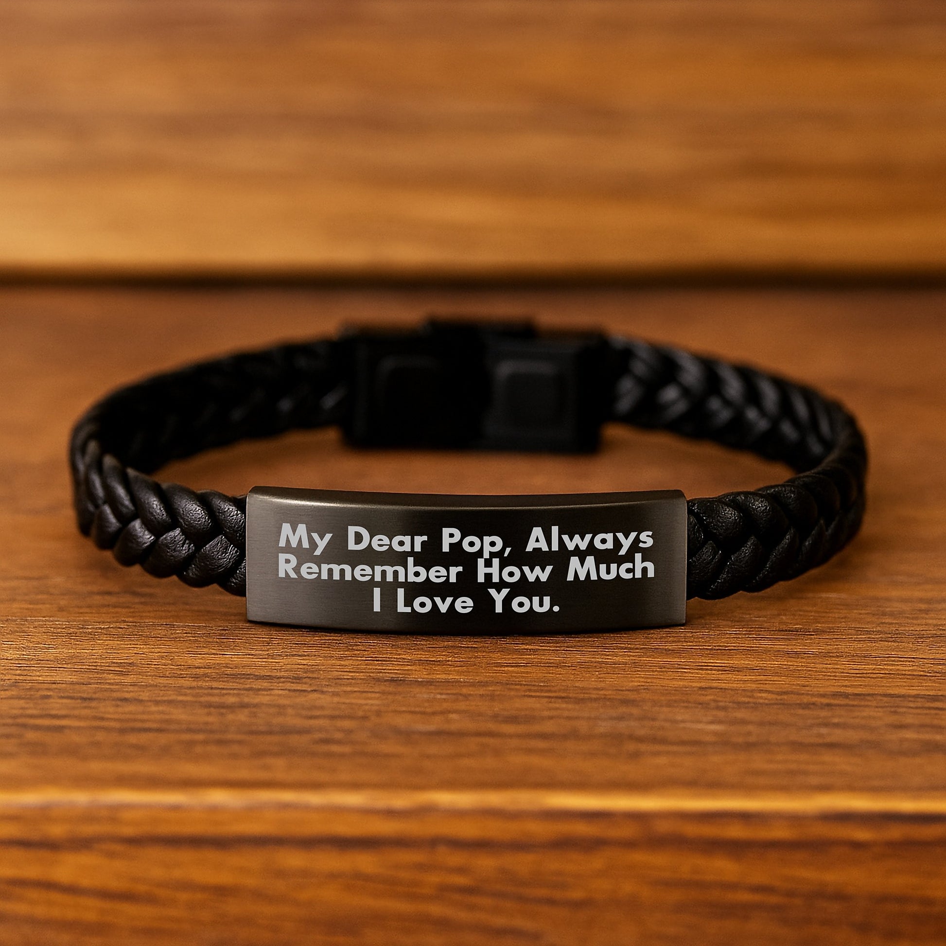 Funny Pop Gifts for Dad Interlaced Leather Bracelet with Quote My Dear Pop, Always Remember How Much I Love You. Gifts from Men to Pop at Christmas Unique - Image 2