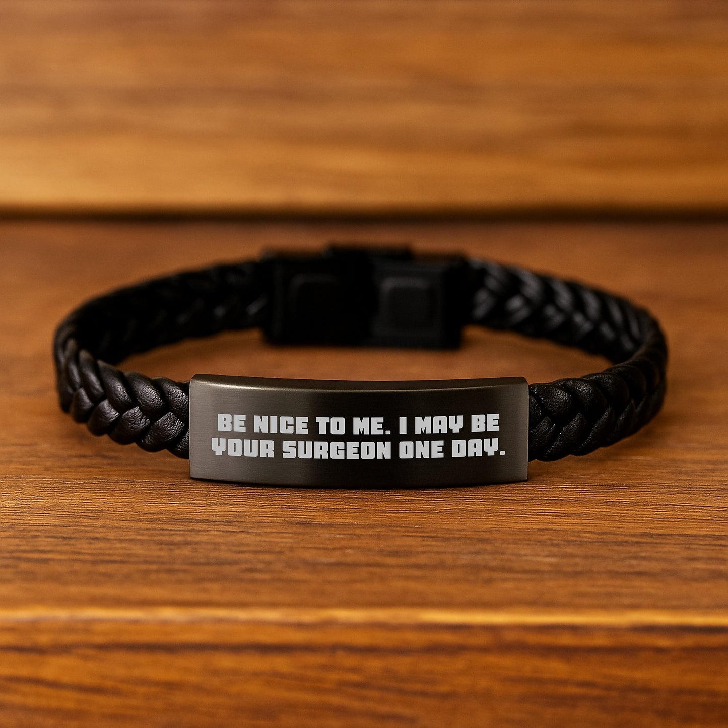 Funny Quote Surgeon Gifts for Men - Be Nice To Me Interlaced Leather Bracelet, Christmas Unique Presents from Friends - Image 2