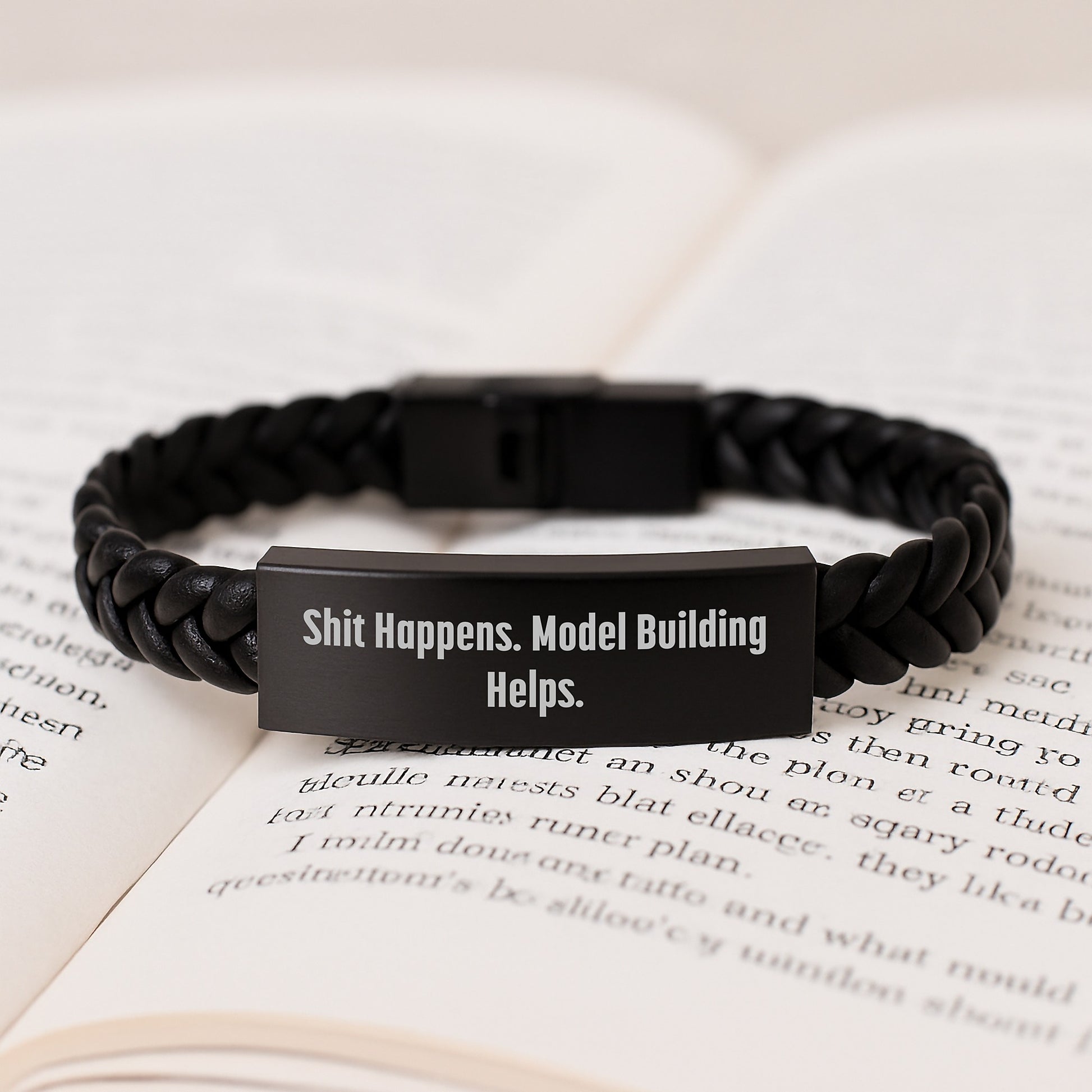 Model Building Enthusiast Gifts, Funny Quote Interlaced Leather Bracelet, Stainless Steel and PU Leather, 7.87 inches, Gifts from Men to Model Building Friends, Gifts for Model Building Enthusiasts - Image 3
