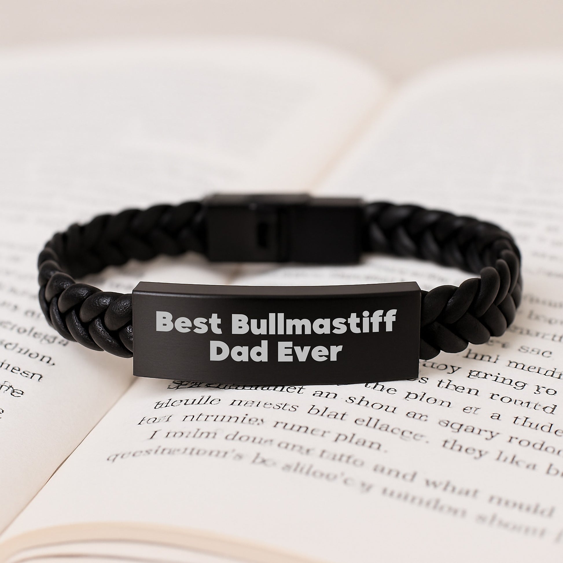 Funny Bullmastiff Dog Gifts for Men from Best Dad Ever, Interlaced Leather Bracelet for Graduation - Image 3