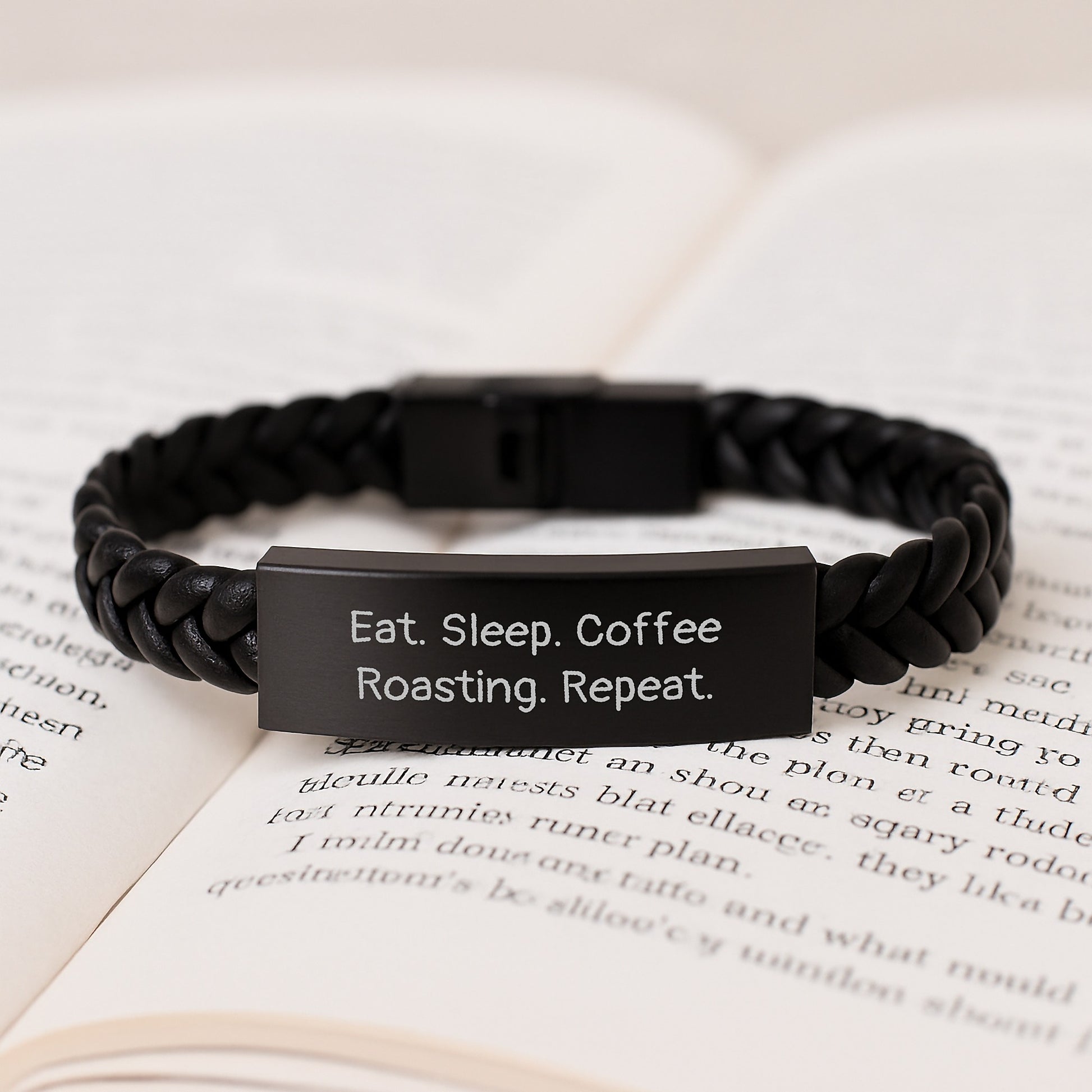 Funny Coffee Roasting Gifts from Friends, Gifts for Coffee Lovers, Interlaced Leather Birthday Jewelry, Eat. Sleep. Coffee Roasting. Repeat. - Image 3