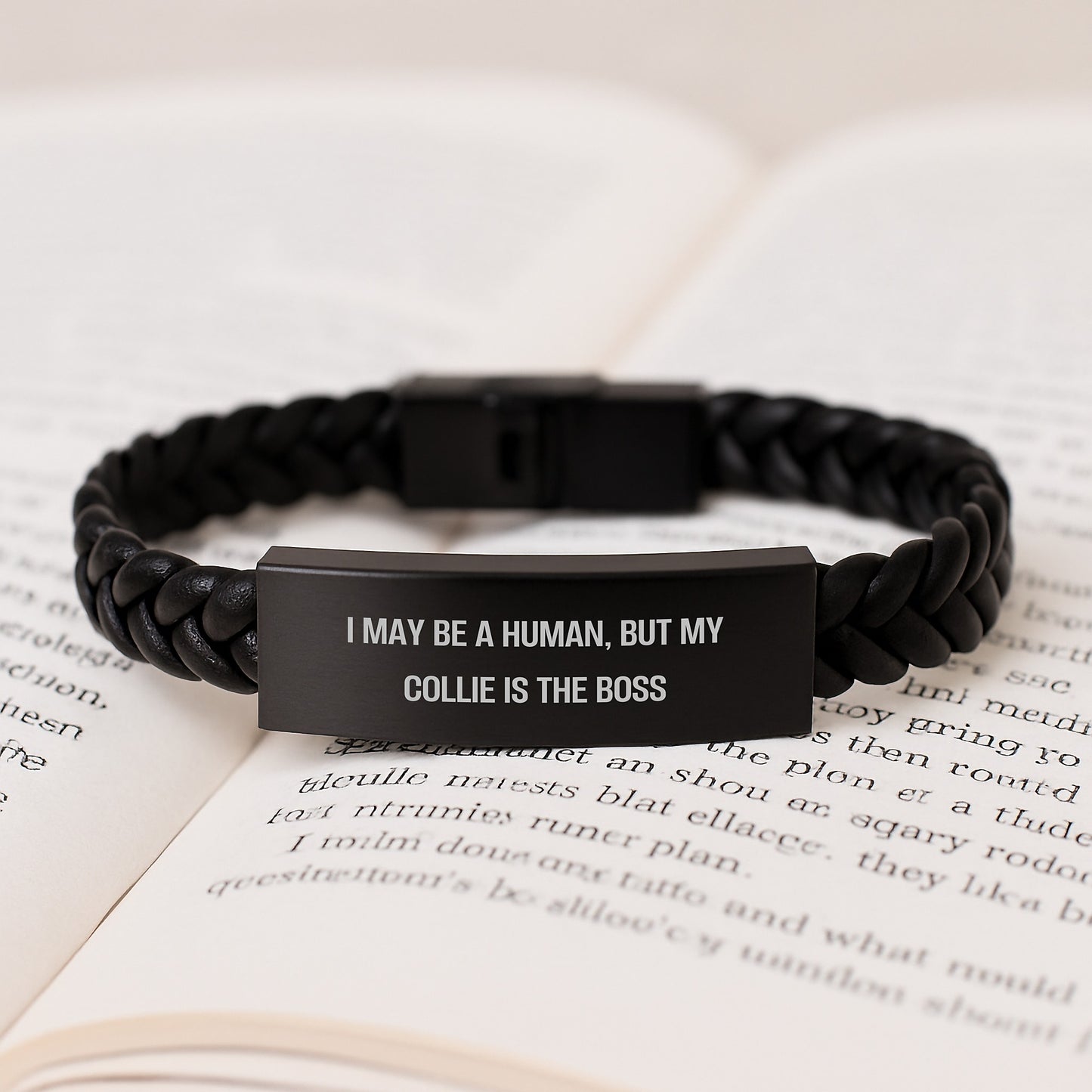 Funny Collie Dog Gifts for Friends - Interlaced Leather Bracelet with Quote 'I May Be A Human, But My Collie Is The Boss' from Men - Birthday Unique Gifts for Women - Image 3