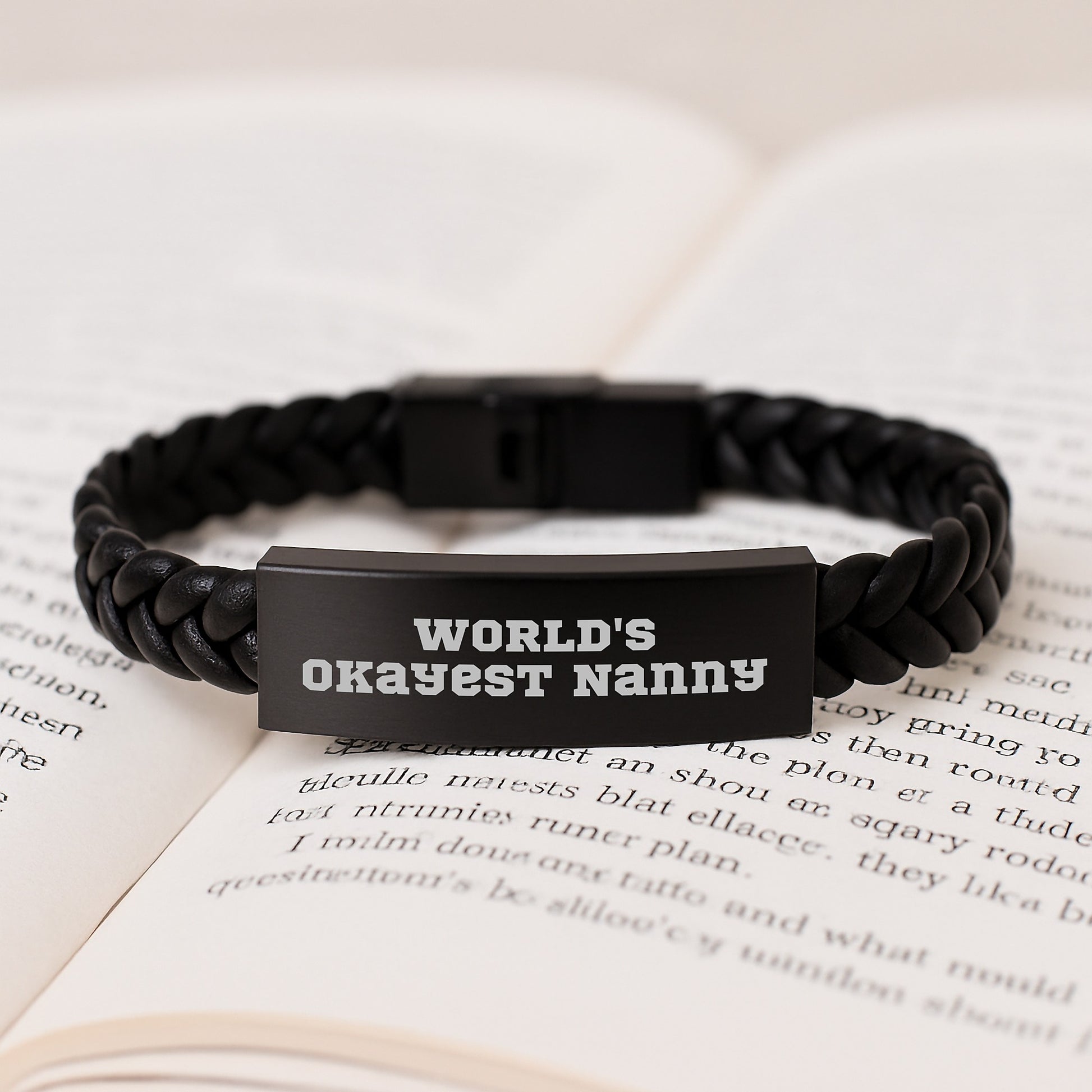 Funny Nanny Gifts from Men, Women, Friends, or Family - World's Okayest Nanny Interlaced Leather Bracelet, Christmas Unique Gifts for Nanny, Men, Women - Image 3