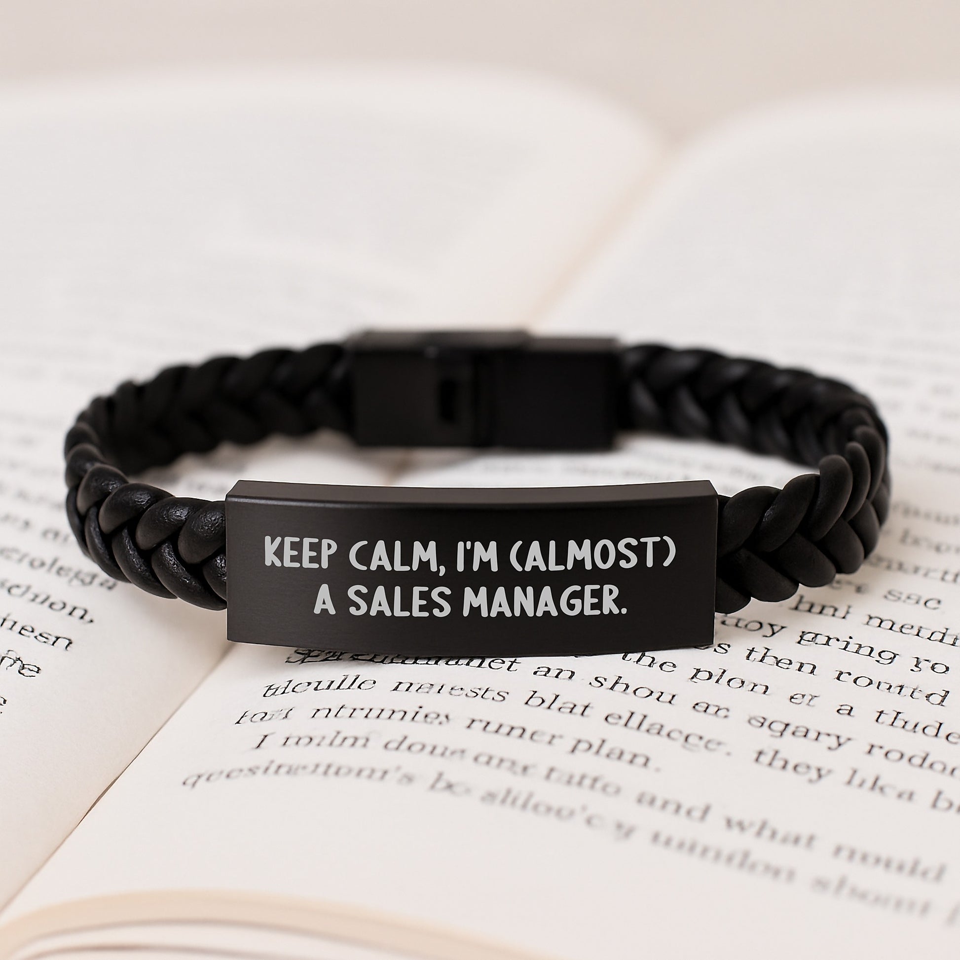 Funny Sales Manager Gifts, Interlaced Leather Bracelet, Keep Calm I'm (Almost) A Sales Manager - Gifts from Friends and Family for Christmas Unique Presents - Image 3