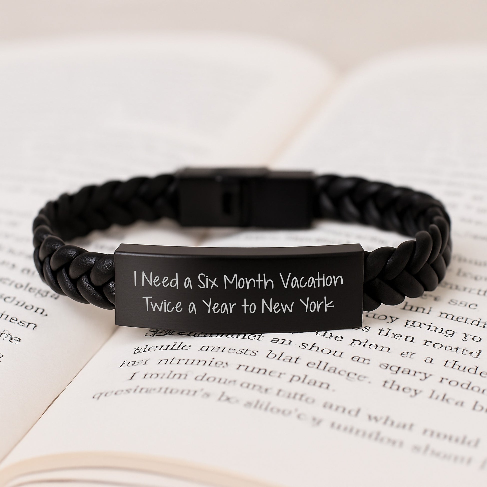 New York City Gifts, Interlaced Leather Bracelet, Funny Quote 'I Need A Six Month Vacation Twice A Year To New York' for Men, Women, Friends, Family, Gifts from New York, Gifts for New York Lovers - Image 3