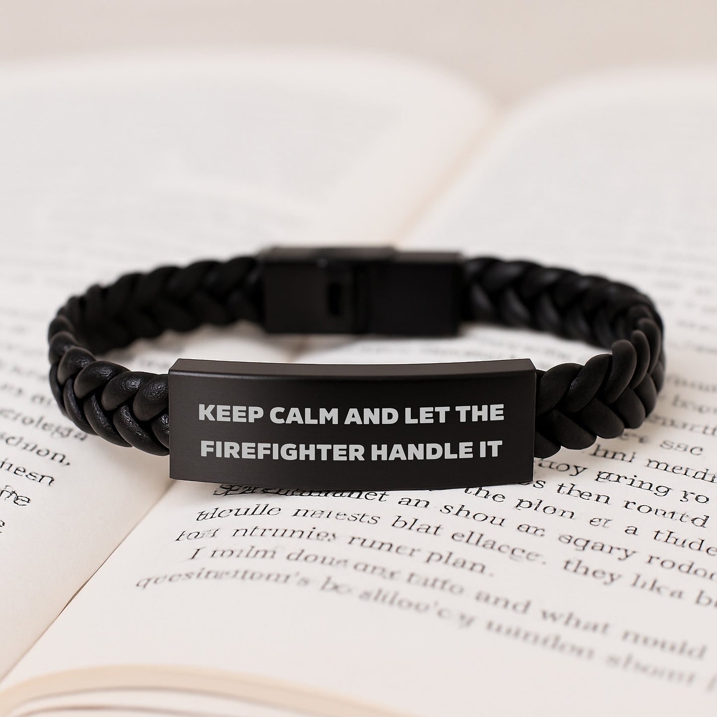 Funny Firefighter Gifts from Friends for Men - Interlaced Leather Bracelet with Keep Calm And Let The Firefighter Handle It Quote - Christmas Unique Presents for Firefighters - Image 3