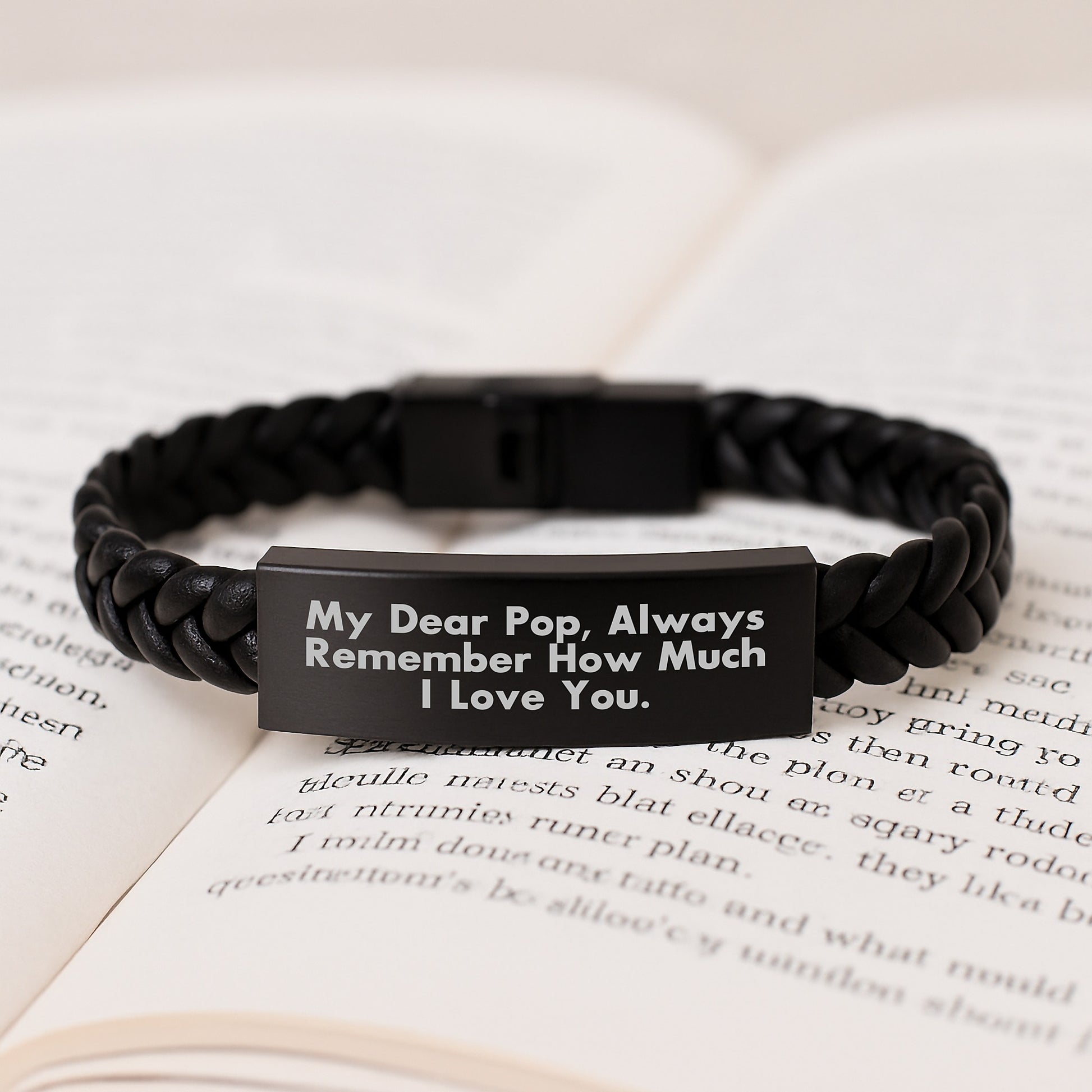 Funny Pop Gifts for Dad Interlaced Leather Bracelet with Quote My Dear Pop, Always Remember How Much I Love You. Gifts from Men to Pop at Christmas Unique - Image 3
