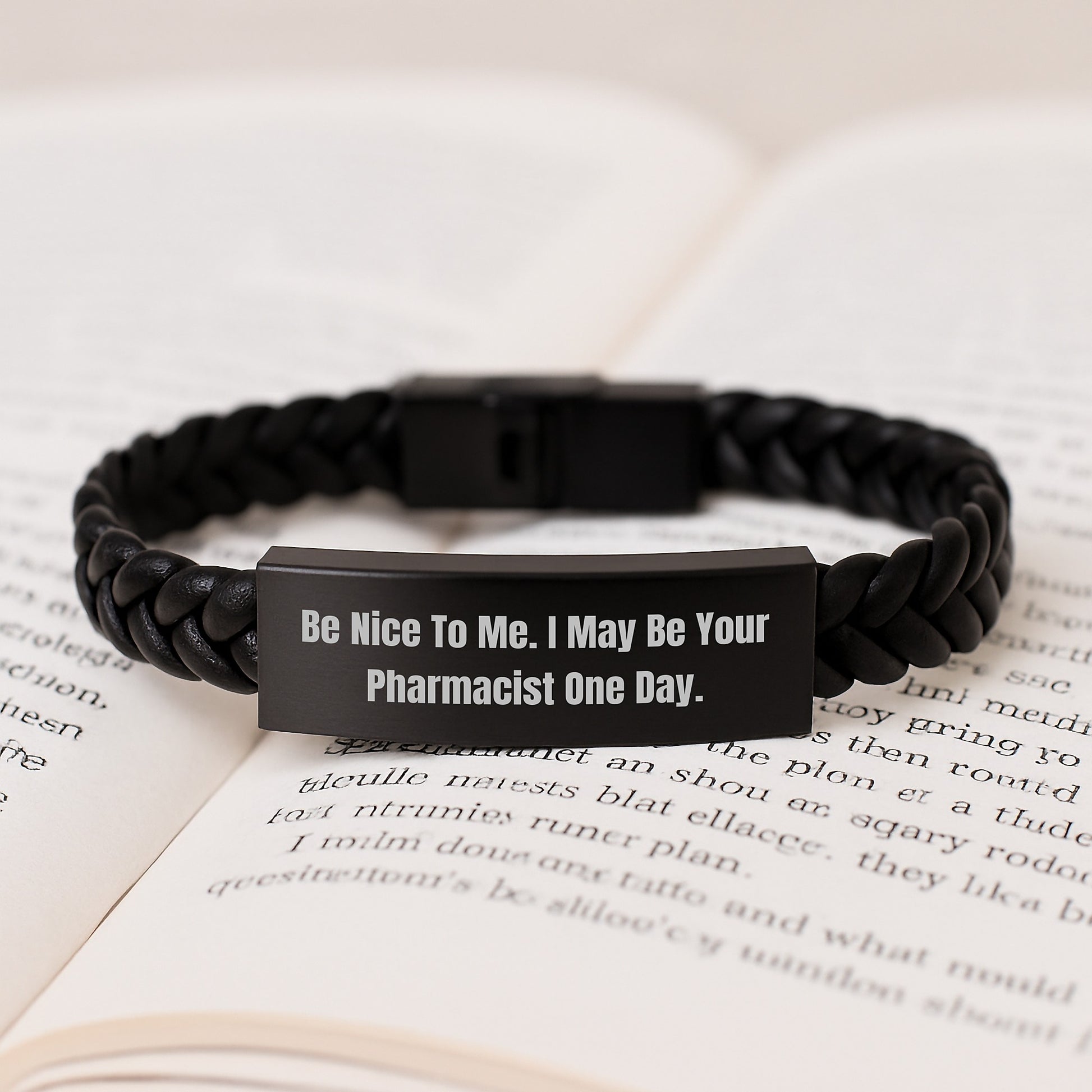 A Funny Gift for Your Favorite Pharmacist, Birthday Unique Gifts from Friends to Coworkers - Interlaced Leather Bracelet with Engraved Stainless Steel - Image 3