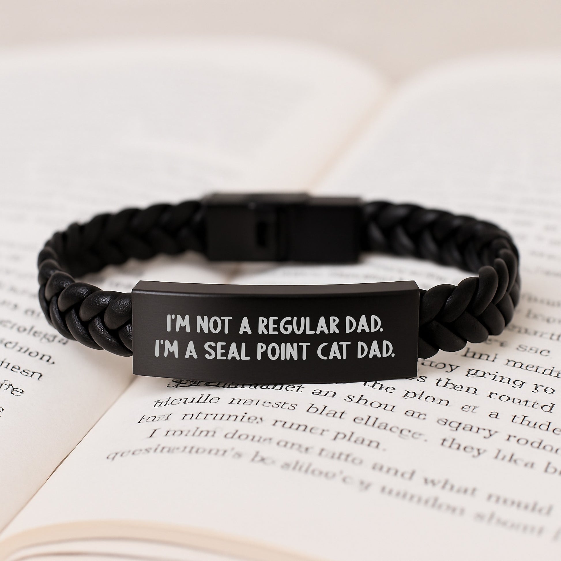 Funny Seal Point Cat Dad Gifts - Interlaced Leather Bracelet for Men Women Friends Family - Stainless Steel PU Leather Christmas Unique Presents - Image 3