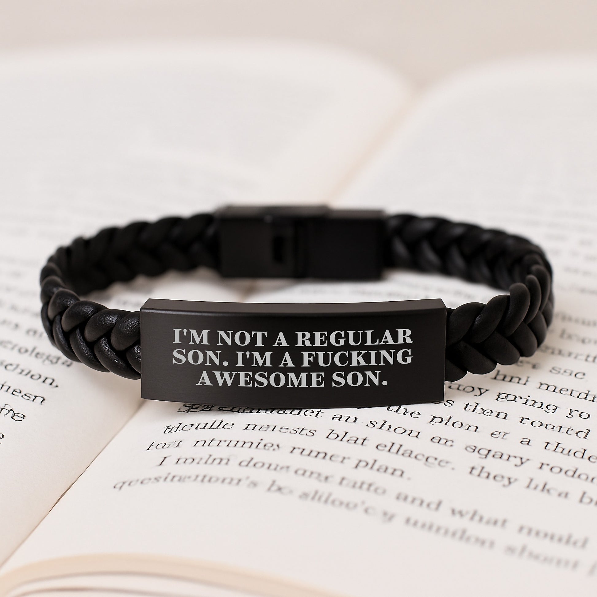 Funny Son Gifts from Dad, Unique Interlaced Leather Bracelet for Men, Christmas Unique Presents for Son - I'm Not A Regular Son. - Image 3