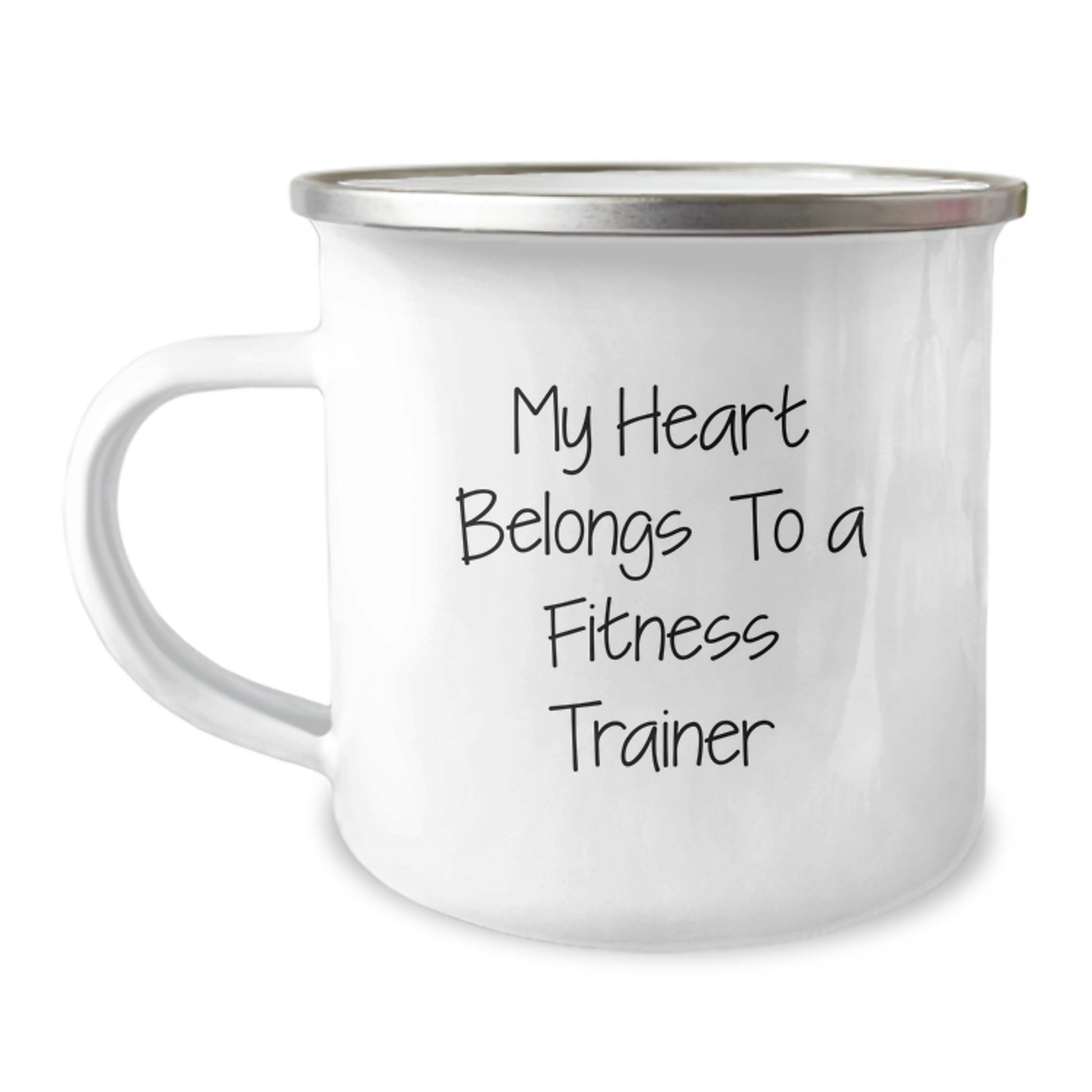 Funny Fitness Trainer Gifts from Friends - 'My Heart Belongs To A Fitness Trainer' Camping Mug for Birthday, Unique Gifts for Women or Men - Image 1