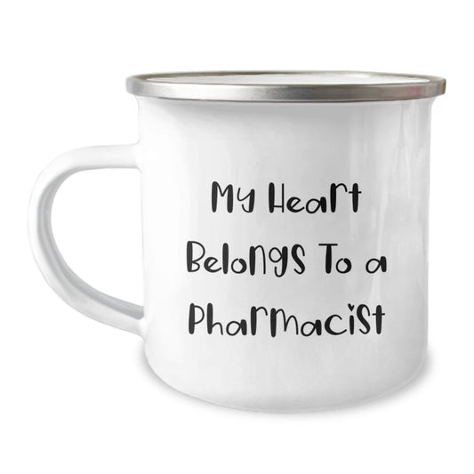 Funny Pharmacist Gifts for Him or Her - 'My Heart Belongs To A Pharmacist' Camping Mug, Birthday Unique Gifts from Family to Coworkers - Image 1