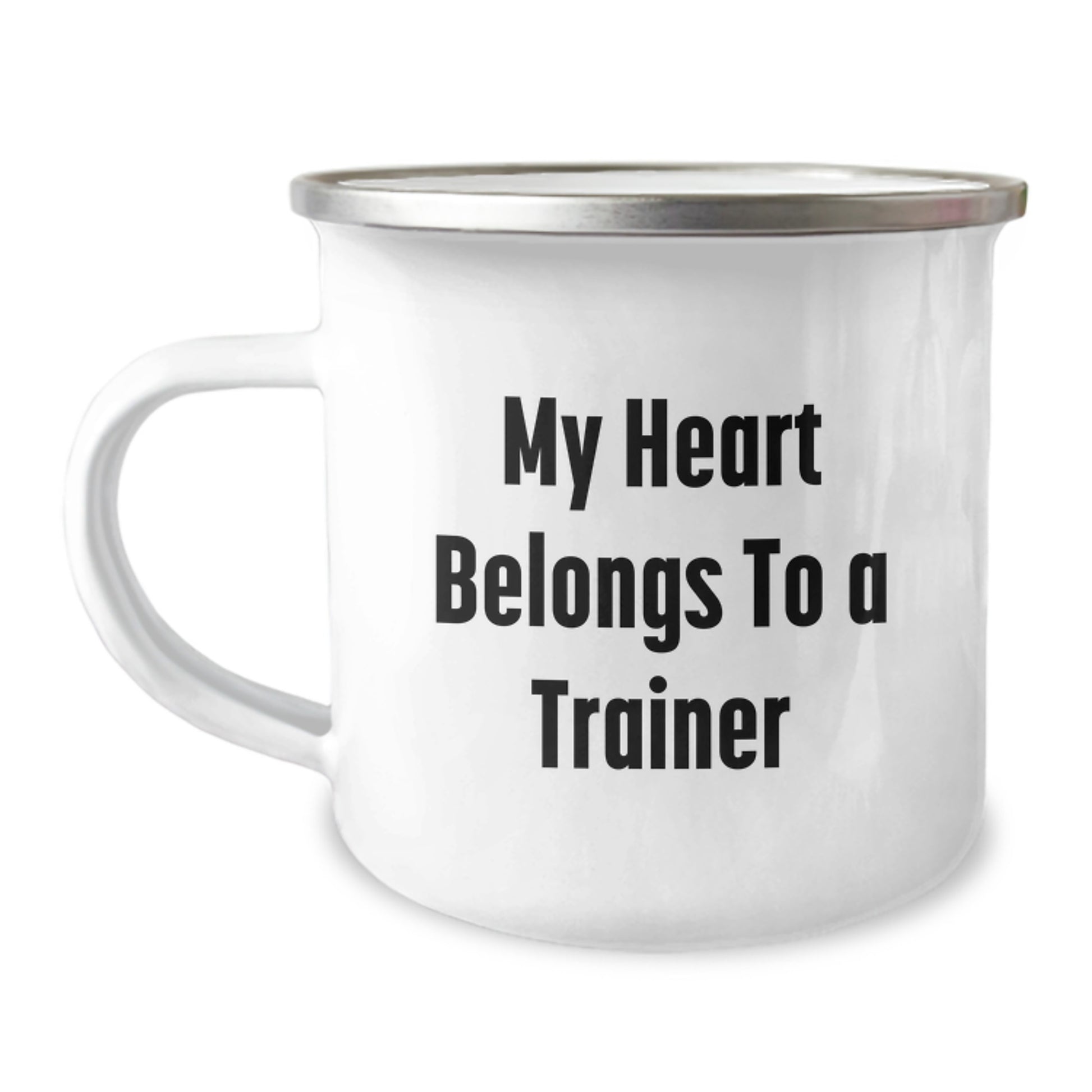 Trainer Gifts from Friends, My Heart Belongs To A Trainer Funny Quote Camping Mug, Birthday Unique Gifts for Trainers - Image 1