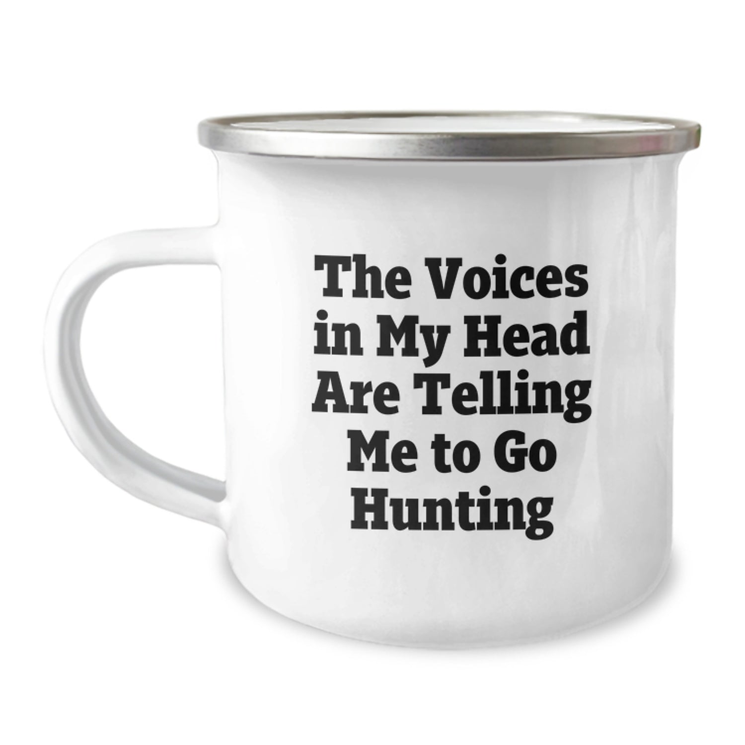 Funny Hunting Gifts for Men from Friends on Graduation Day, Camping Mug with Quote 'The Voices In My Head Are Telling Me To Go Hunting' - Image 1
