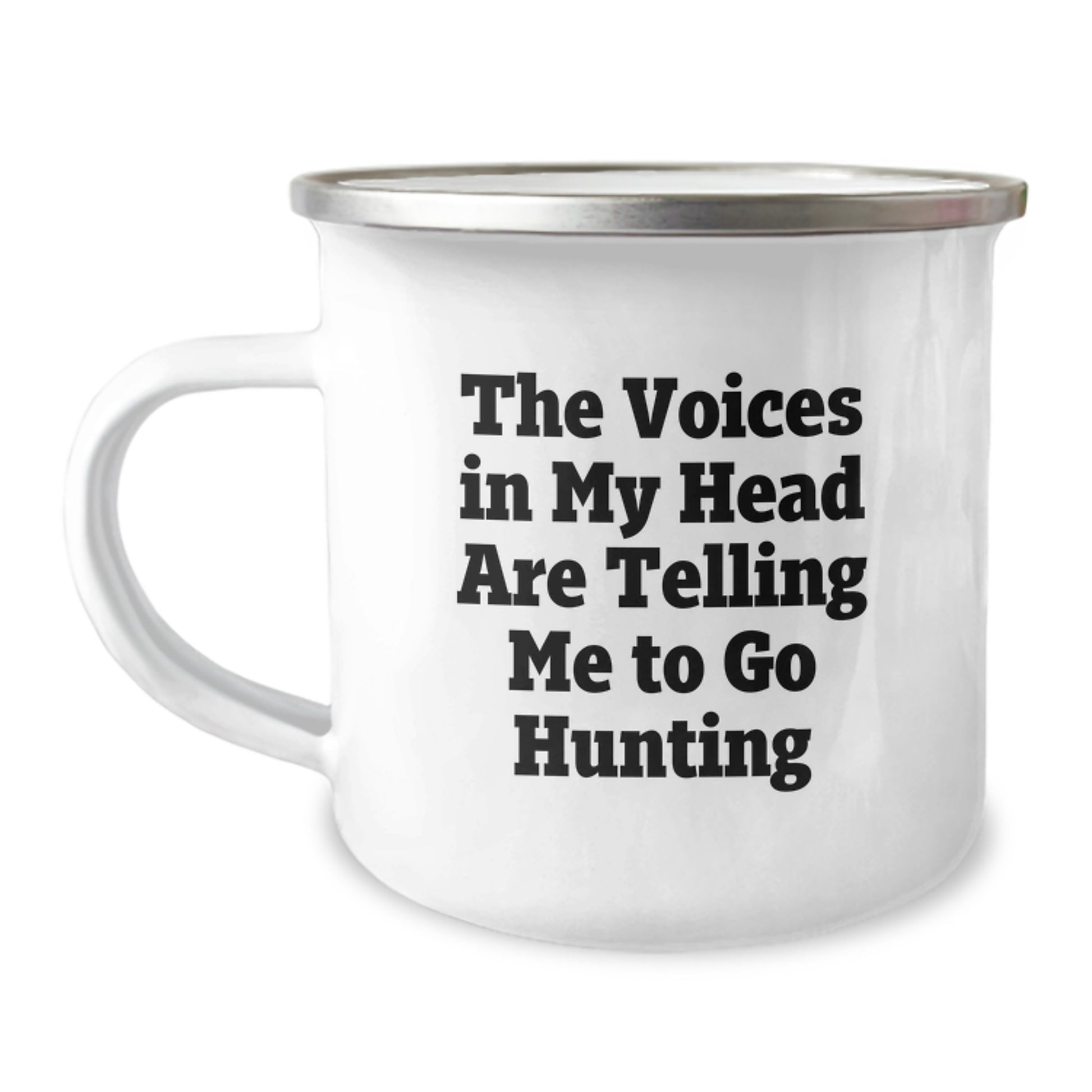 Funny Hunting Gifts for Men from Friends on Graduation Day, Camping Mug with Quote 'The Voices In My Head Are Telling Me To Go Hunting' - Image 1