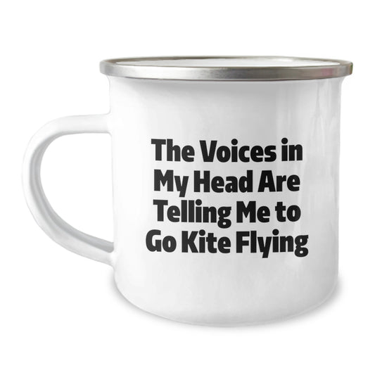 Funny Kite Flying Gifts for Friends, Unique Camping Mug with Quote - 'The Voices In My Head Are Telling Me To Go Kite Flying' - Gifts from Family, Enjoy Graduation Celebrations - Image 1