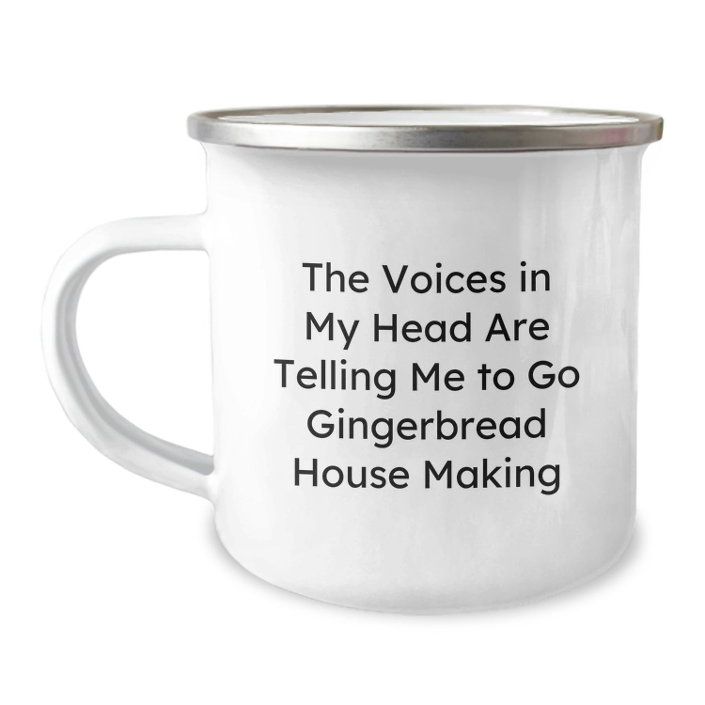 Funny Gingerbread House Making Gifts from Family for Friends Camping Mug - 'The Voices In My Head Are Telling Me To Go Gingerbread House Making' - Image 1