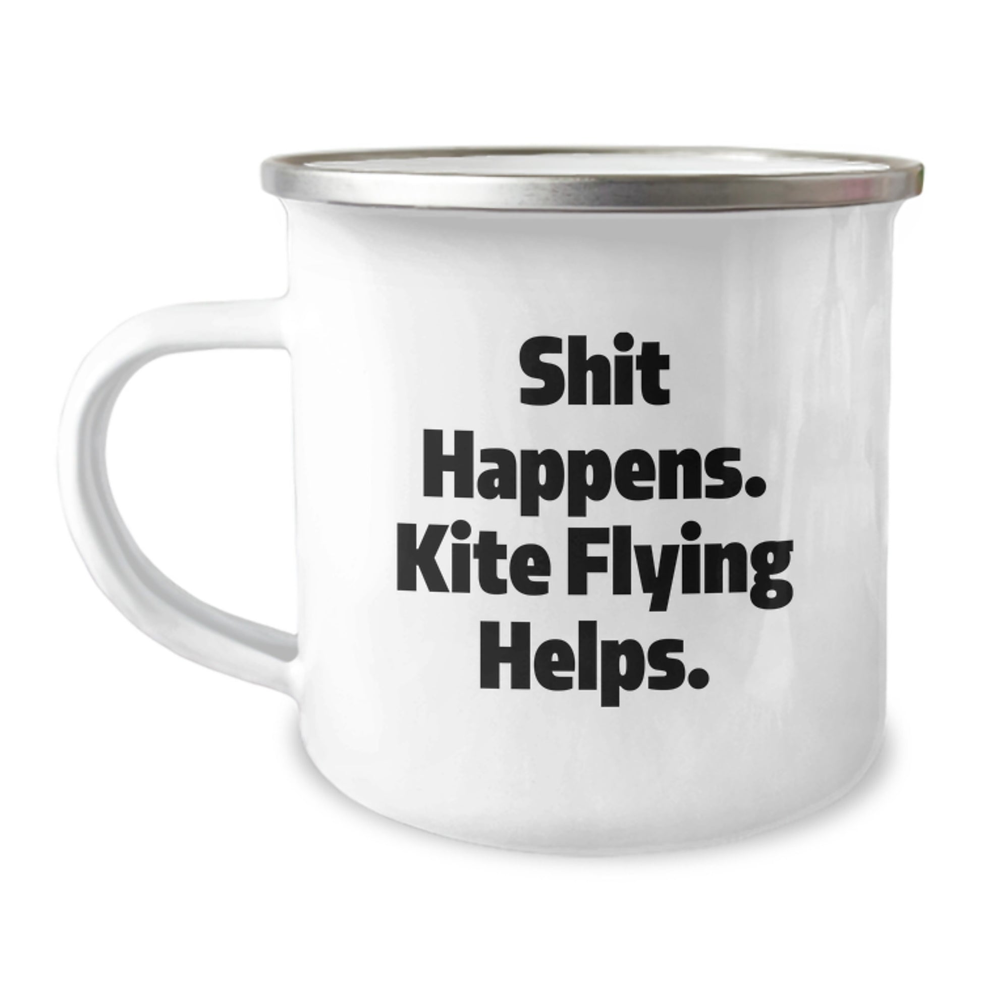Kite Flying Gifts for Men from Friends, 'Shit Happens. Kite Flying Helps.' Funny Camping Mug, Graduation Unique Gifts - Image 1