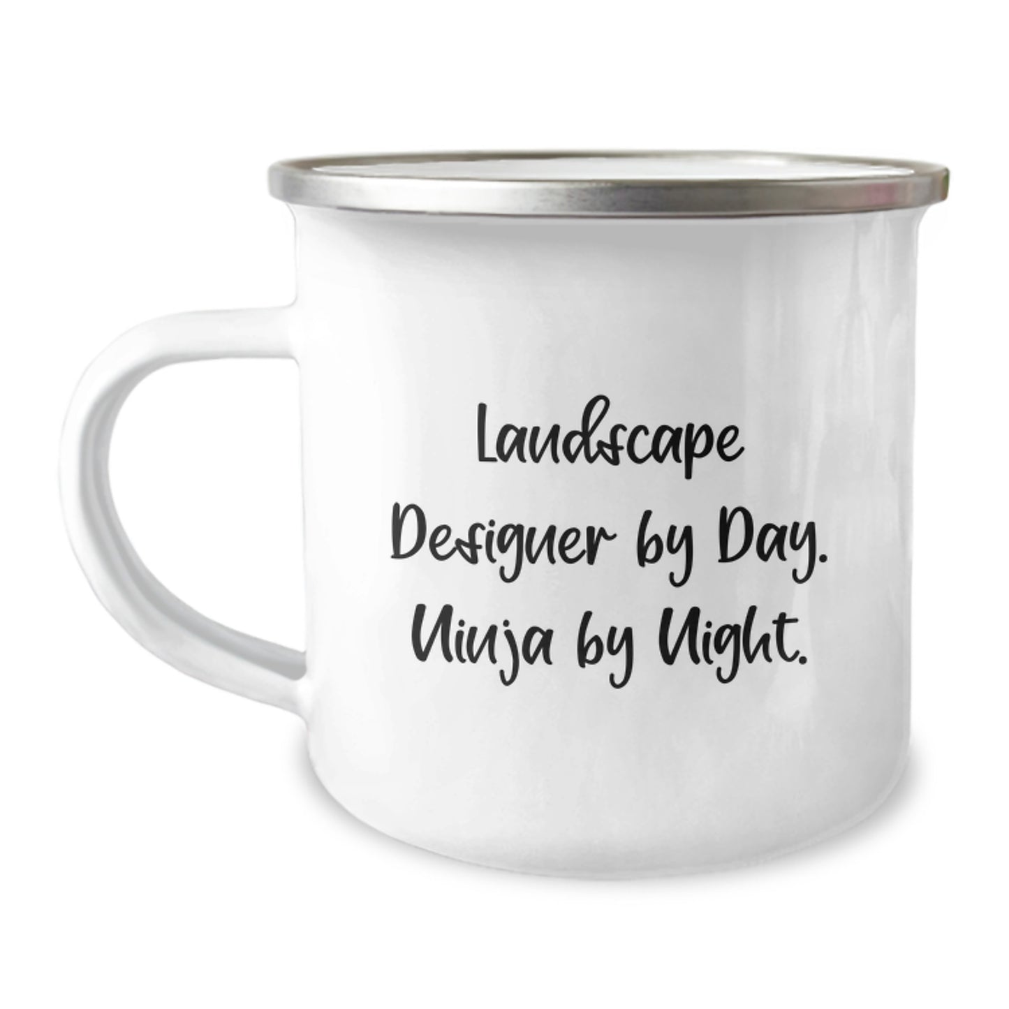 Landscape Designer Ninja Gifts from Friends for Birthday - Funny Quote Camping Mug, 12 oz Stainless Steel Enamel Finish - Image 1