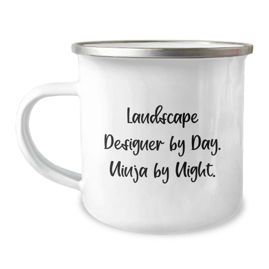 Landscape Designer Ninja Gifts from Friends for Birthday - Funny Quote Camping Mug, 12 oz Stainless Steel Enamel Finish - Image 1