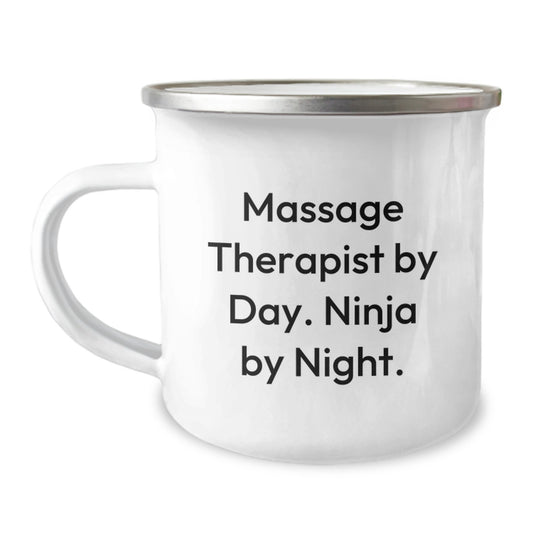 Massage Therapist Gifts by Day, Ninja by Night, Camping Mug for Birthday, Funny Quote Print, Gift from Friends to Family - Image 1
