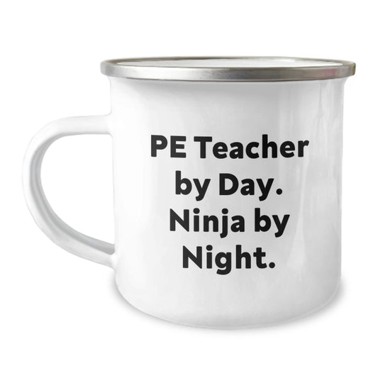 Funny PE Teacher Gifts from Men - 'Pe Teacher By Day. Ninja By Night.' Camping Mug for PE Teacher Birthday Unique Gifts - Image 1