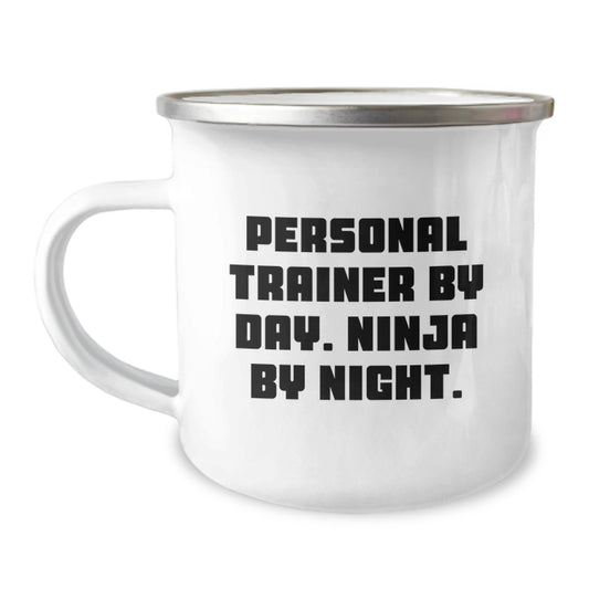 Personal Trainer Gifts from Friends, Funny Camping Mug for Personal Trainer's Birthday, 'Personal Trainer By Day. Ninja By Night.' Quote - Image 1