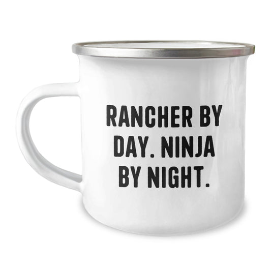 Funny Rancher Gifts from Men, Camping Mug for Rancher By Day. Ninja By Night. Birthday Unique Gifts - Image 1