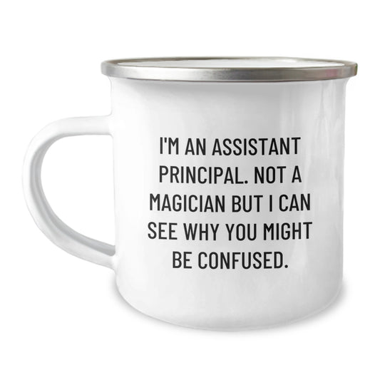 Funny Assistant Principal Gifts from Men to Graduation Celebrations, 'I'm Not a Magician' Camping Mug for Assistant Principals, 12 oz Stainless Steel - Image 1